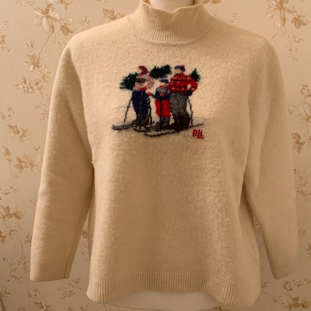 Lauren Ralph Lauren Cream Sweater with Skiing Design Lambswool